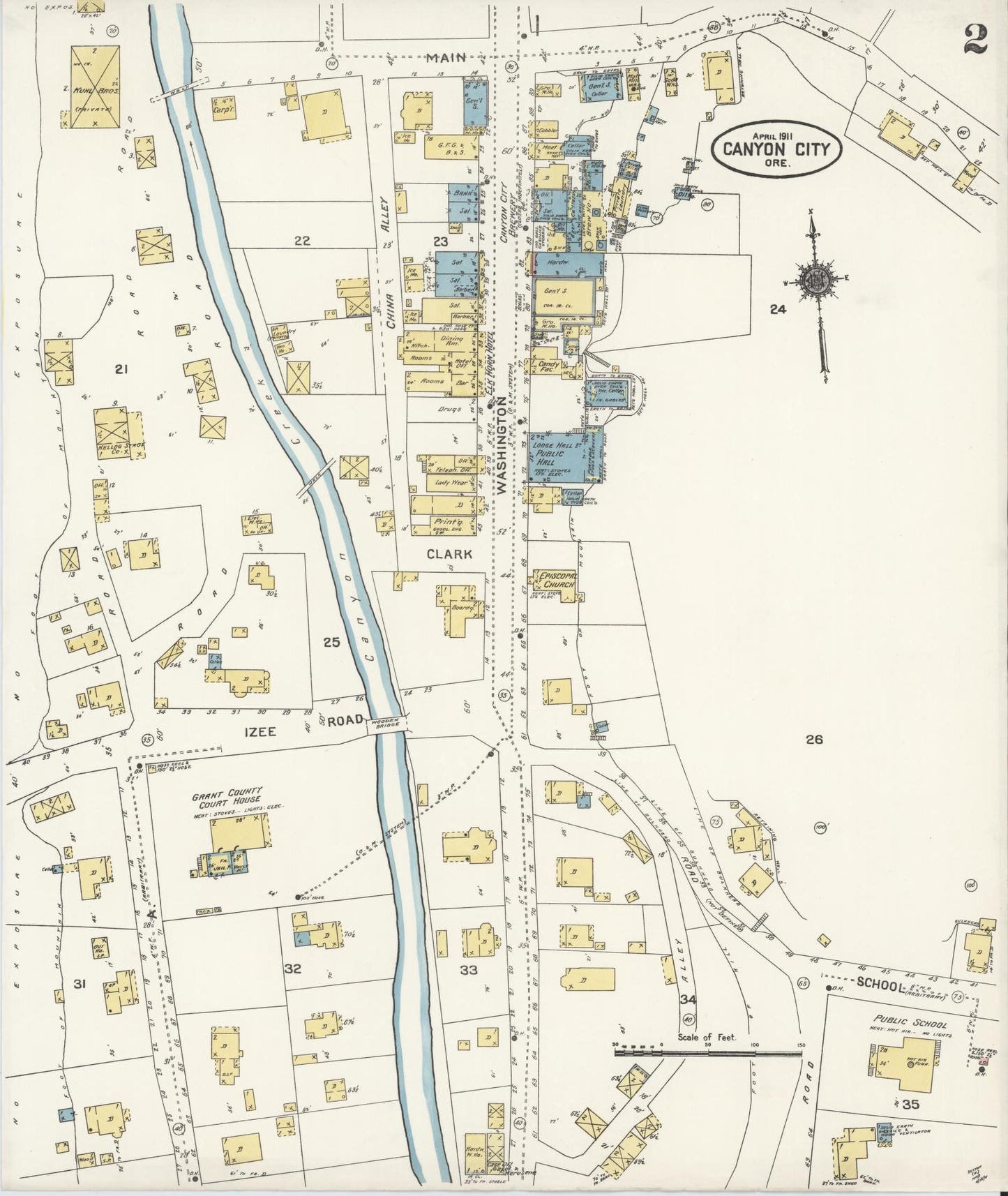 Sanborn Fire Insurance Map from Canyon City, Grant County, Oregon (1911), Sheet #0002 - Complete Map Set gallery image, historic Sanborn map, vintage wall art, Oregon Oregon