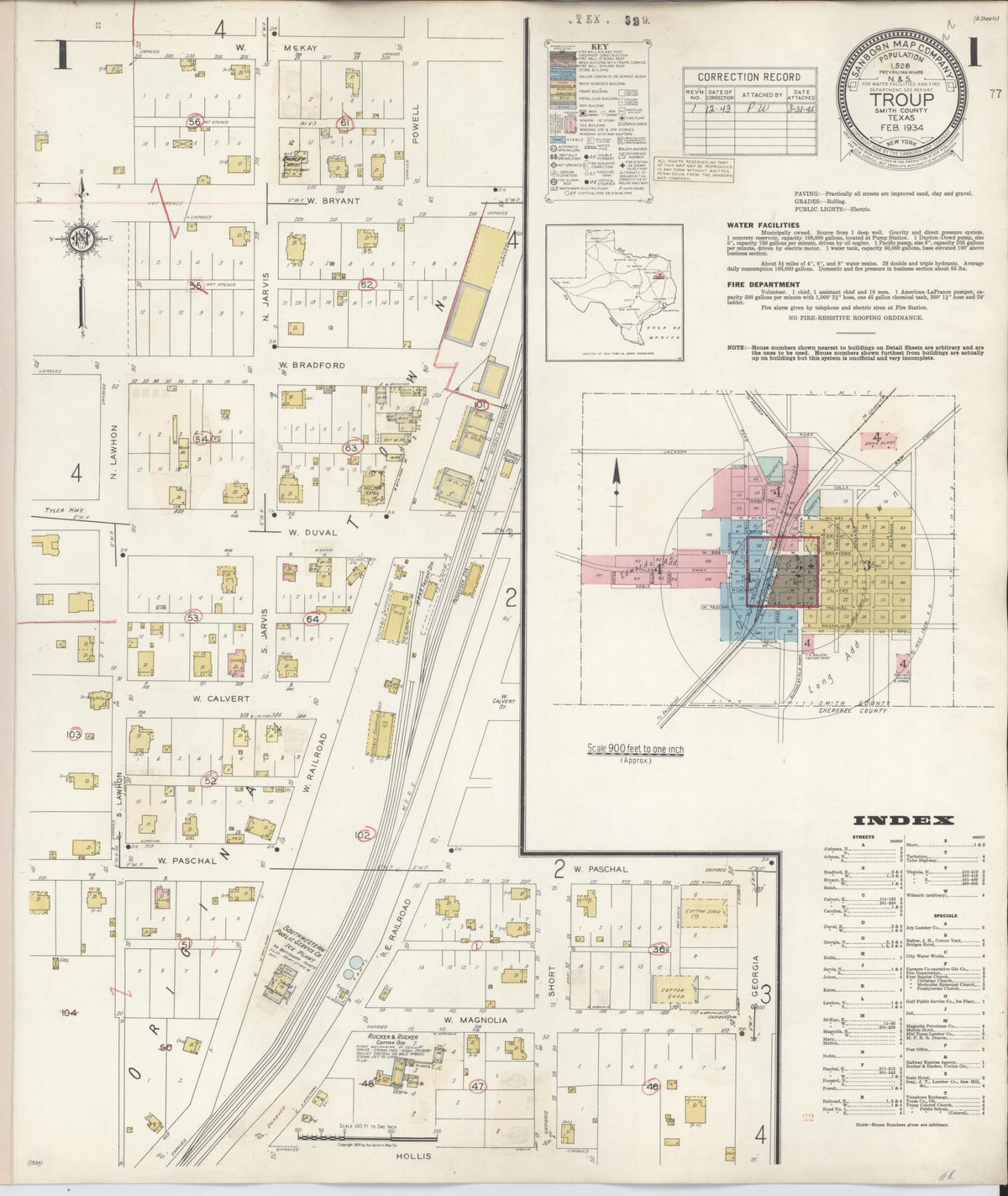 Sanborn Fire Insurance Map from Troup, Smith County, Texas (1943), Sheet #0001 - Complete Map Set gallery image, historic Sanborn map, vintage wall art, Texas Texas