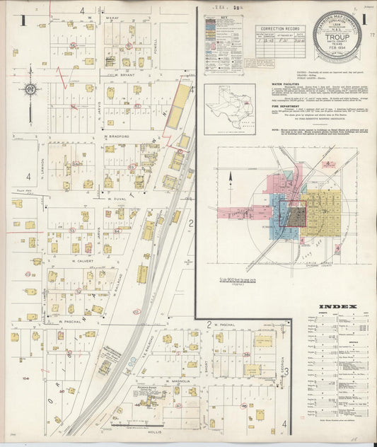 Sanborn Fire Insurance Map from Troup, Smith County, Texas (1943), Sheet #0001 - Complete Map Set gallery image, historic Sanborn map, vintage wall art, Texas Texas