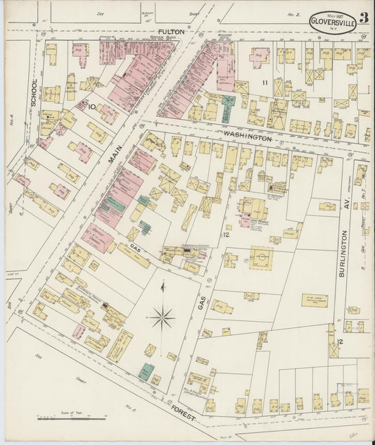 Sanborn Fire Insurance Map from Gloversville, Fulton County, New York (1887), Sheet #0003 - Historic Sanborn Fire Insurance Map Print, vintage old map wall art, antique decor, genealogy gift, New York New York map