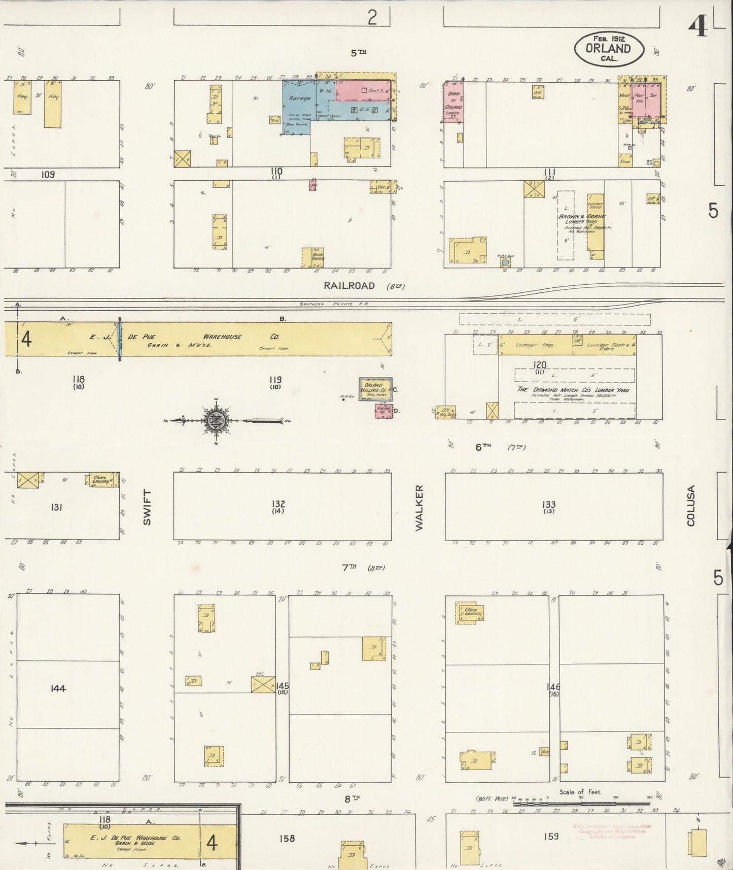 Sanborn Fire Insurance Map from Orland, Glenn County, California (1912), Sheet #0004 - Complete Map Set gallery image, historic Sanborn map, vintage wall art, California California