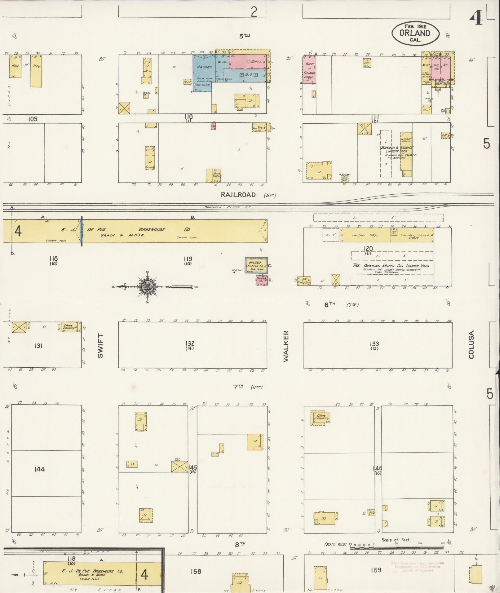 Sanborn Fire Insurance Map from Orland, Glenn County, California (1912), Sheet #0004 - Complete Map Set gallery image, historic Sanborn map, vintage wall art, California California