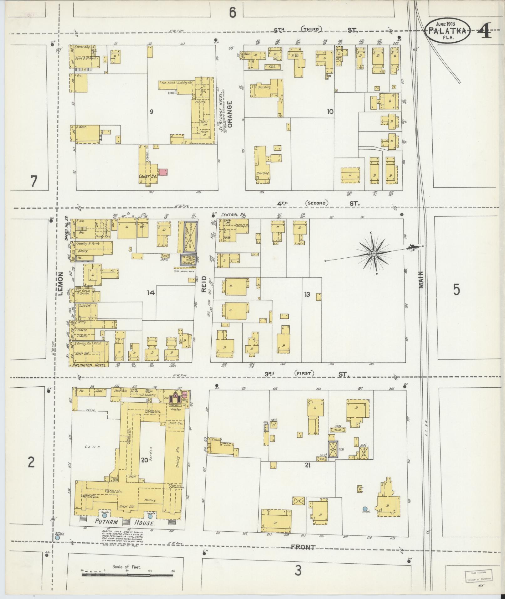 Sanborn Fire Insurance Map from Palatka, Putnam County, Florida (1903), Sheet #0004 - Historic Sanborn Fire Insurance Map Print, vintage old map wall art, antique decor, genealogy gift, Florida Florida map