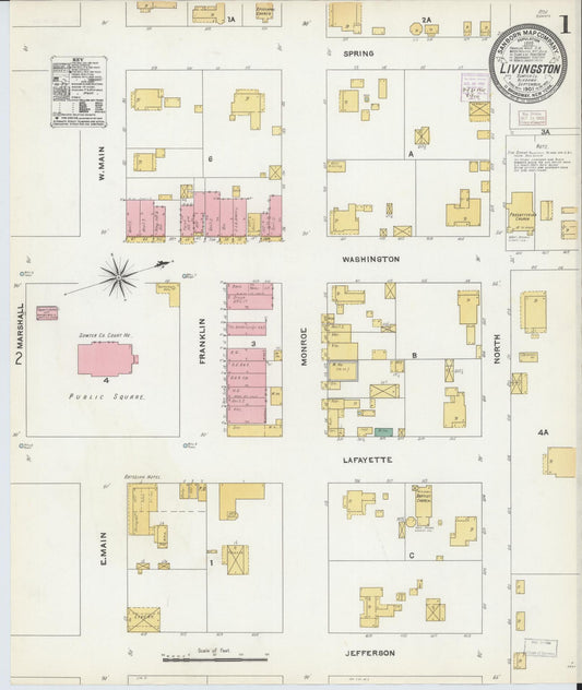 Sanborn Fire Insurance Map from Livingston, Sumter County, Alabama (1905), Sheet #0001 - Historic Sanborn Fire Insurance Map Print, vintage old map wall art, antique decor, genealogy gift, Alabama Alabama map