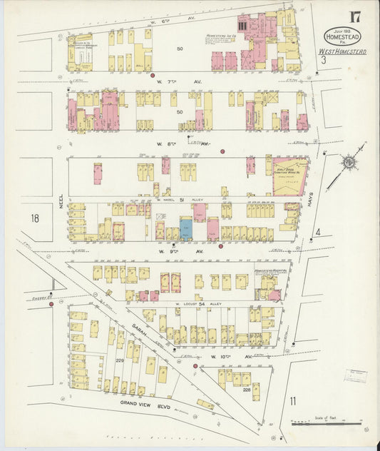 Sanborn Fire Insurance Map from Homestead, Allegheny County, Pennsylvania (1913), Sheet #0017 - Historic Sanborn Fire Insurance Map Print, vintage old map wall art, antique decor, genealogy gift, Pennsylvania Pennsylvania map