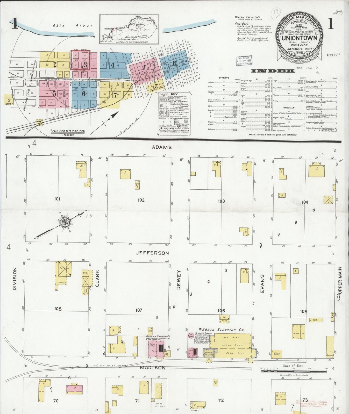 Sanborn Fire Insurance Map from Uniontown, Union County, Kentucky (1927), Sheet #0001 - Historic Sanborn Fire Insurance Map Print, vintage old map wall art, antique decor, genealogy gift, Kentucky Kentucky map