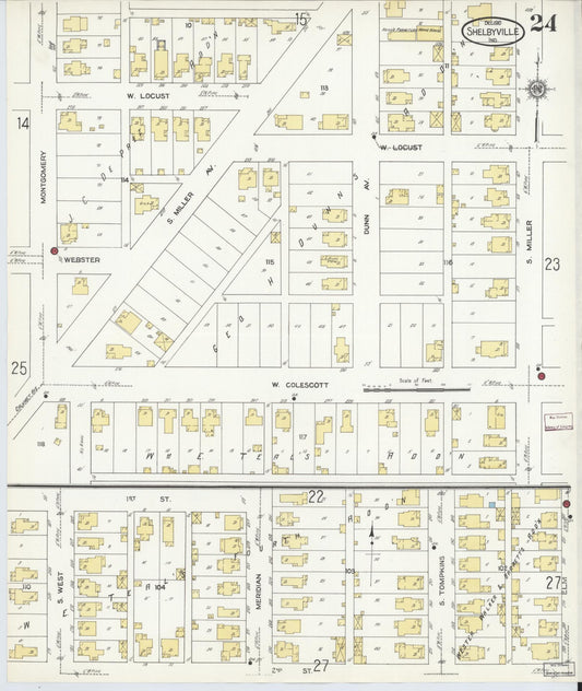 Sanborn Fire Insurance Map from Shelbyville, Shelby County, Indiana (1910), Sheet #0024 - Historic Sanborn Fire Insurance Map Print, vintage old map wall art, antique decor, genealogy gift, Indiana Indiana map