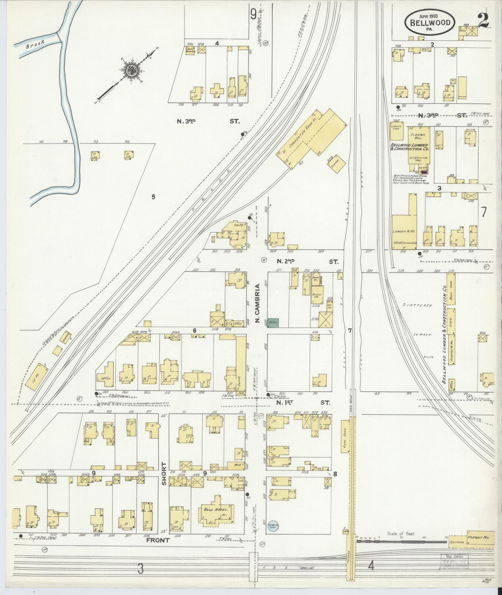 Sanborn Fire Insurance Map from Bellwood, Blair County, Pennsylvania (1910), Sheet #0002 - Historic Sanborn Fire Insurance Map Print, vintage old map wall art, antique decor, genealogy gift, Pennsylvania Pennsylvania map