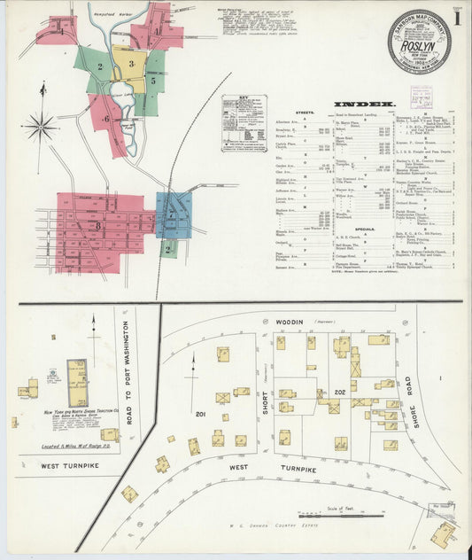Sanborn Fire Insurance Map from Roslyn, Nassau County, New York (1908), Sheet #0001 - Complete Map Set gallery image, historic Sanborn map, vintage wall art, New York New York
