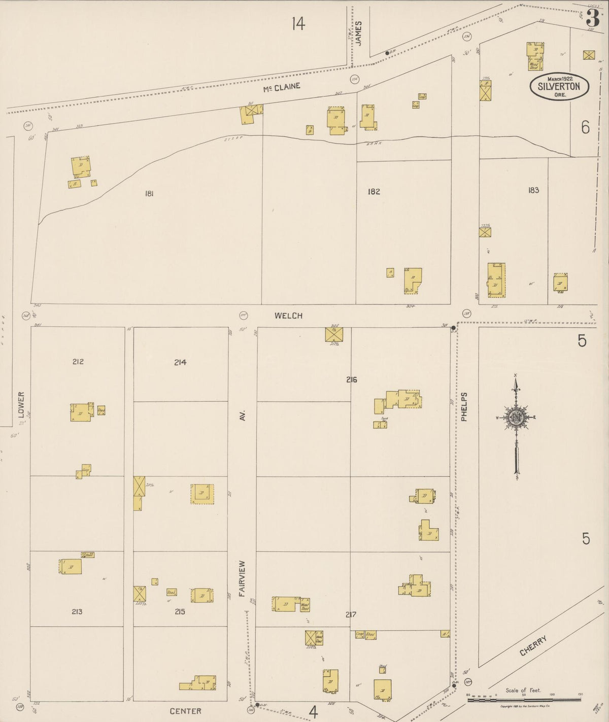 Sanborn Fire Insurance Map from Silverton, Marion County, Oregon (1922), Sheet #0003 - Historic Sanborn Fire Insurance Map Print, vintage old map wall art, antique decor, genealogy gift, Oregon Oregon map