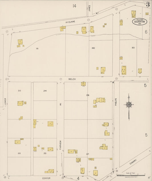 Sanborn Fire Insurance Map from Silverton, Marion County, Oregon (1922), Sheet #0003 - Historic Sanborn Fire Insurance Map Print, vintage old map wall art, antique decor, genealogy gift, Oregon Oregon map