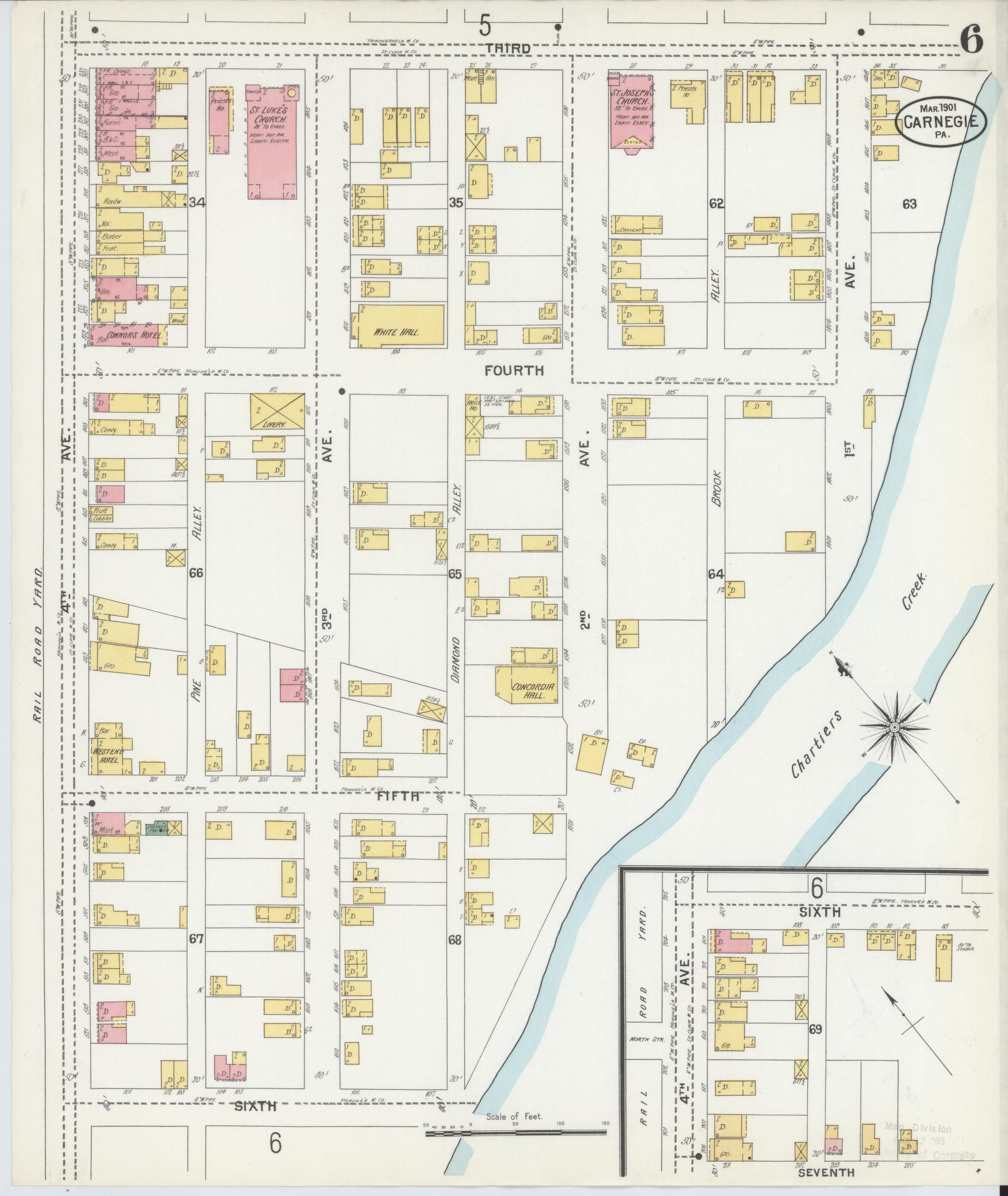 Sanborn Fire Insurance Map from Carnegie, Allegheny County, Pennsylvania (1901), Sheet #0006 - Historic Sanborn Fire Insurance Map Print, vintage old map wall art, antique decor, genealogy gift, Pennsylvania Pennsylvania map