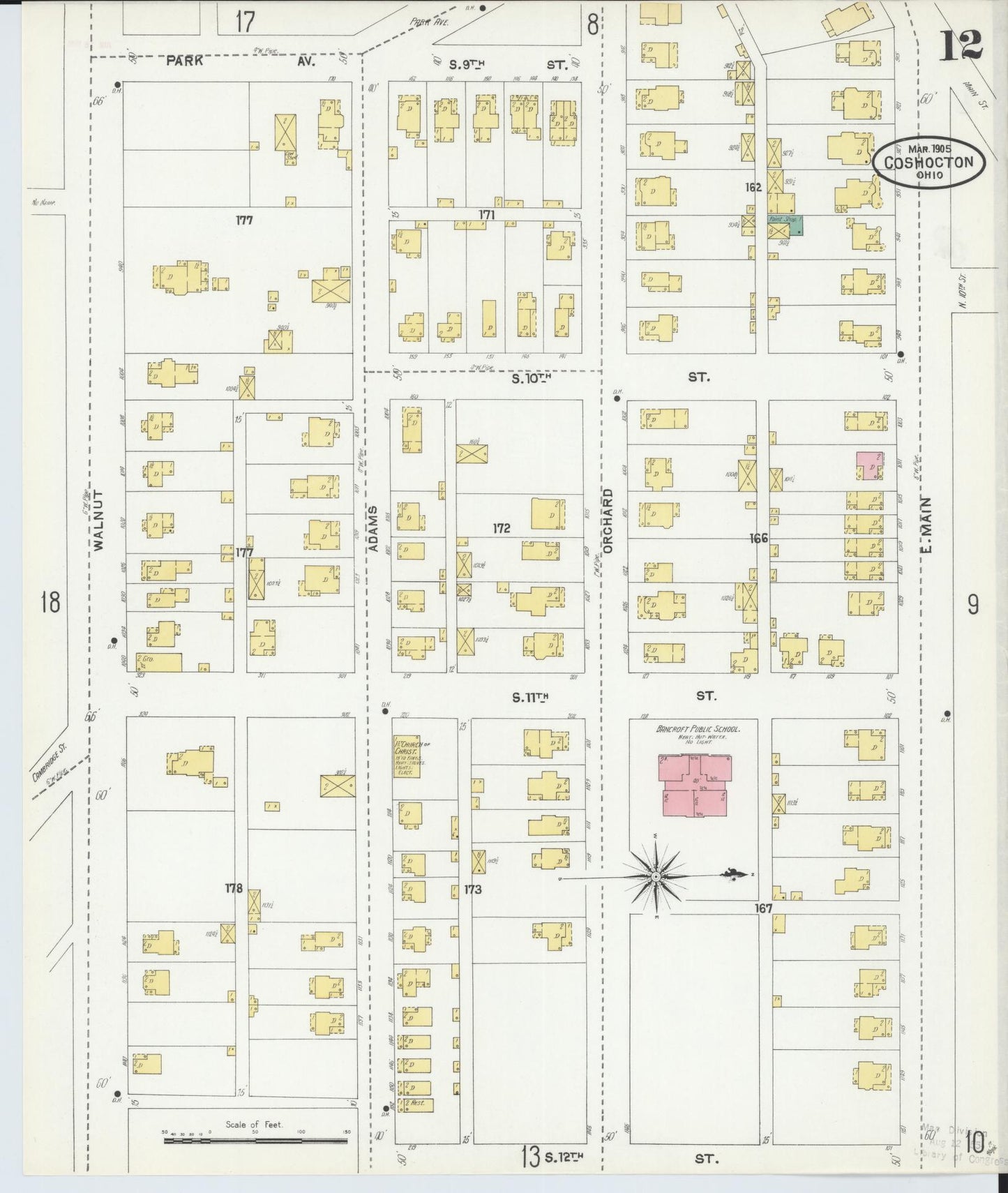 Sanborn Fire Insurance Map from Coshocton, Coshocton County, Ohio (1905), Sheet #0012 - Historic Sanborn Fire Insurance Map Print, vintage old map wall art, antique decor, genealogy gift, Ohio Ohio map