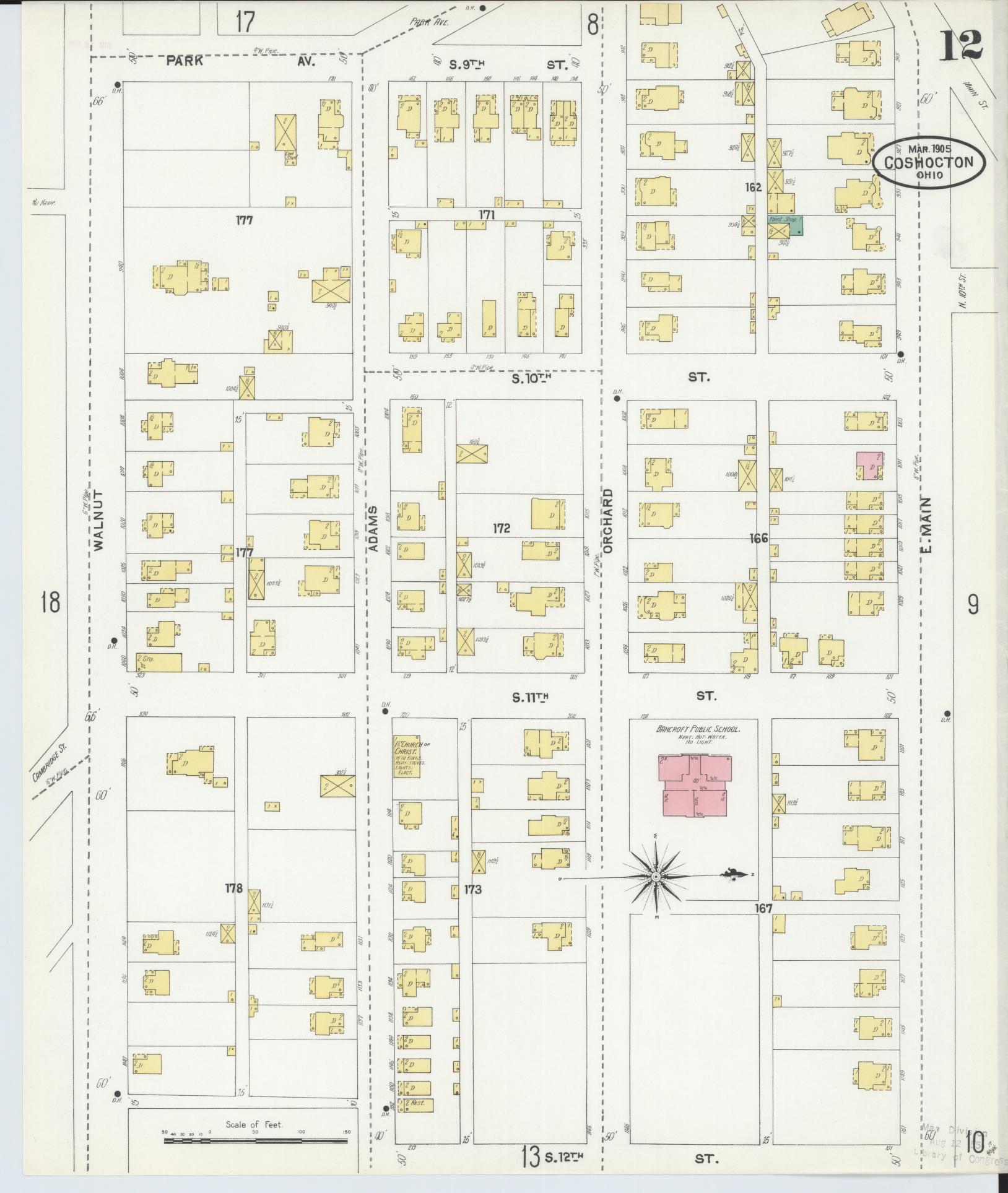 Sanborn Fire Insurance Map from Coshocton, Coshocton County, Ohio (1905), Sheet #0012 - Historic Sanborn Fire Insurance Map Print, vintage old map wall art, antique decor, genealogy gift, Ohio Ohio map