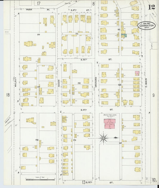 Sanborn Fire Insurance Map from Coshocton, Coshocton County, Ohio (1905), Sheet #0012 - Historic Sanborn Fire Insurance Map Print, vintage old map wall art, antique decor, genealogy gift, Ohio Ohio map