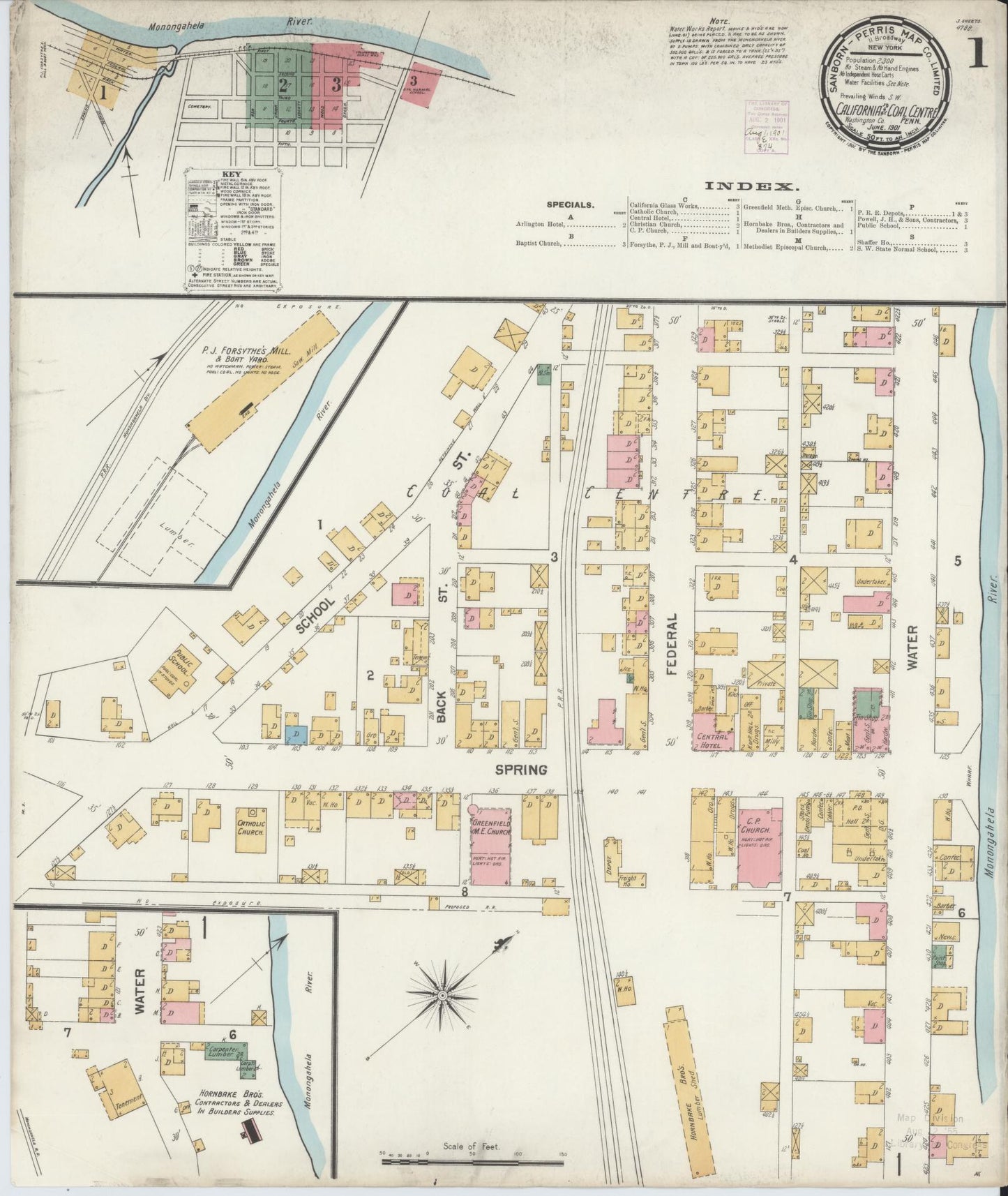 Sanborn Fire Insurance Map from California, Washington County, Pennsylvania (1901), Sheet #0001 - Complete Map Set gallery image, historic Sanborn map, vintage wall art, California California