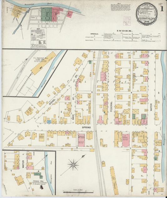 Sanborn Fire Insurance Map from California, Washington County, Pennsylvania (1901), Sheet #0001 - Complete Map Set gallery image, historic Sanborn map, vintage wall art, California California