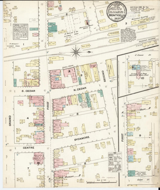 Sanborn Fire Insurance Map from Monticello, Jones County, Iowa (1883), Sheet #0001 - Historic Sanborn Fire Insurance Map Print, vintage old map wall art