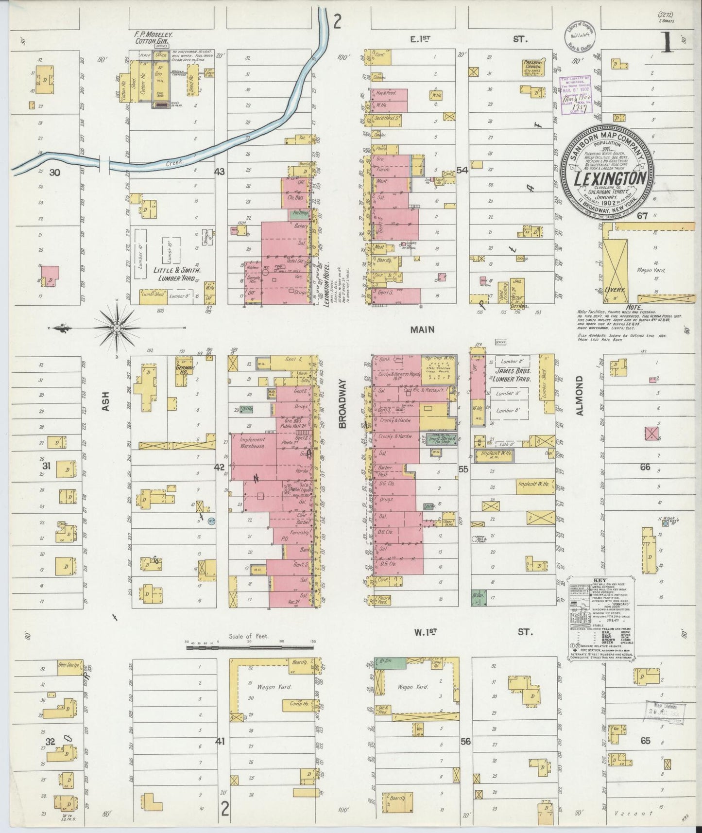 Sanborn Fire Insurance Map from Lexington, Cleveland County, Oklahoma (1902), Sheet #0001 - Complete Map Set gallery image, historic Sanborn map, vintage wall art, Oklahoma Oklahoma