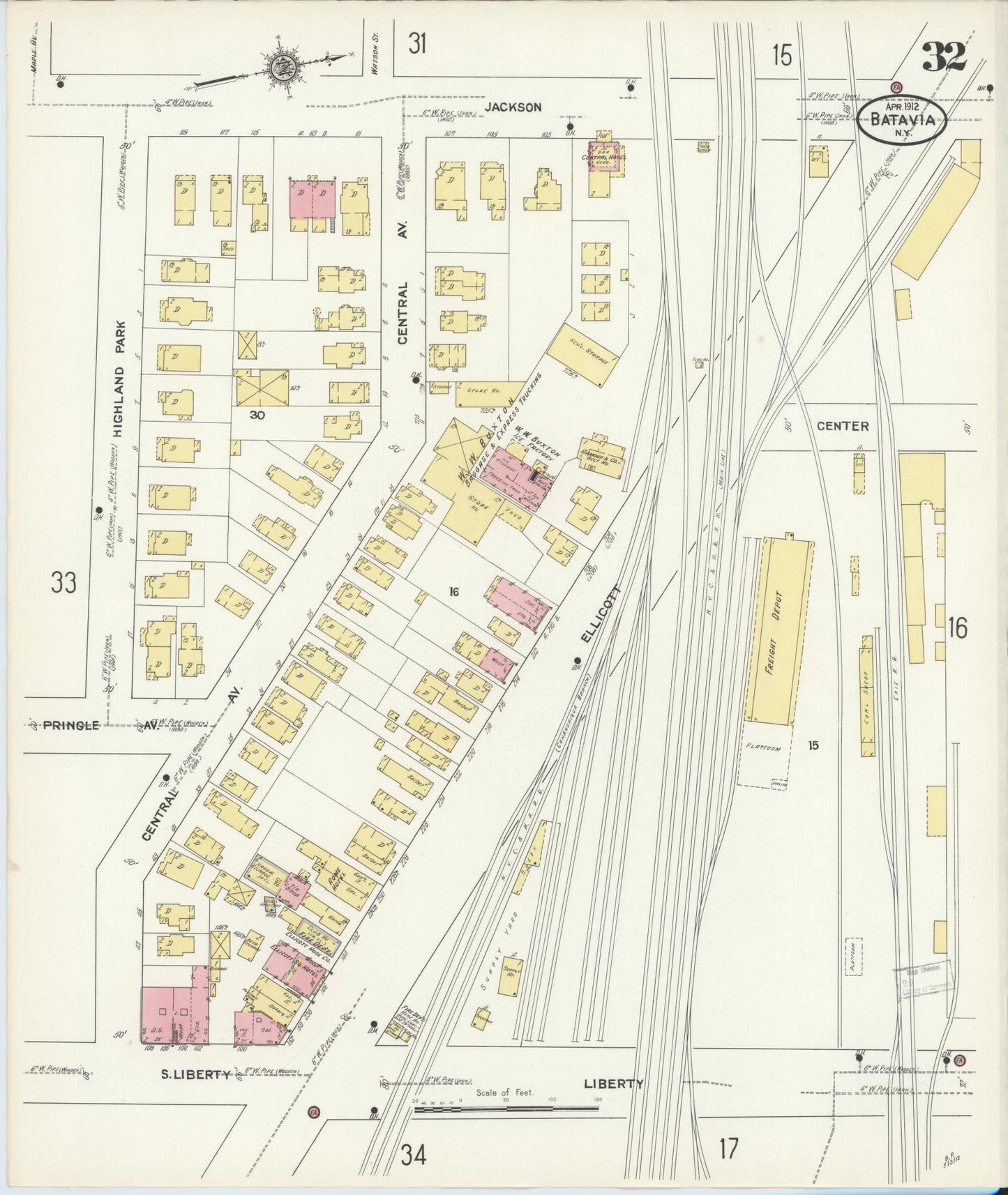 Sanborn Fire Insurance Map from Batavia, Genesee County, New York (1912), Sheet #0032 - Complete Map Set gallery image, historic Sanborn map, vintage wall art, New York New York