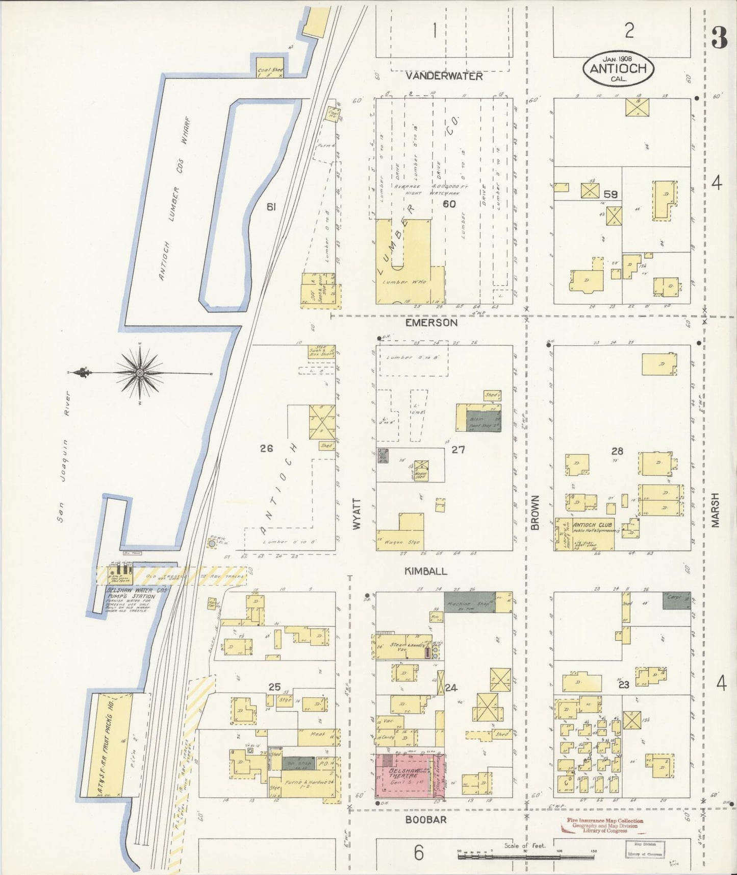 Sanborn Fire Insurance Map from Antioch, Contra Costa County, California (1908), Sheet #0003 - Historic Sanborn Fire Insurance Map Print, vintage old map wall art, antique decor, genealogy gift, California California map