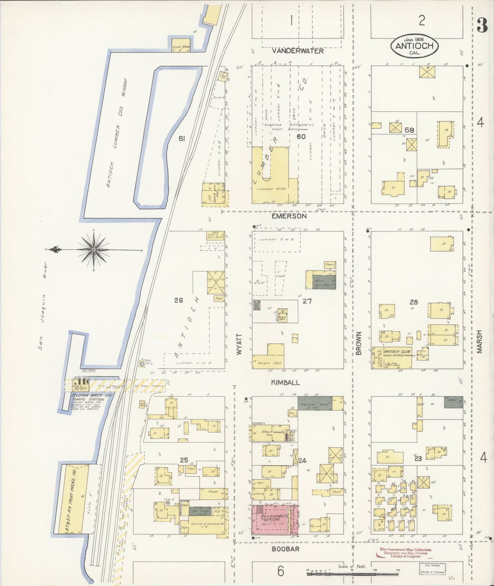 Sanborn Fire Insurance Map from Antioch, Contra Costa County, California (1908), Sheet #0003 - Historic Sanborn Fire Insurance Map Print, vintage old map wall art, antique decor, genealogy gift, California California map