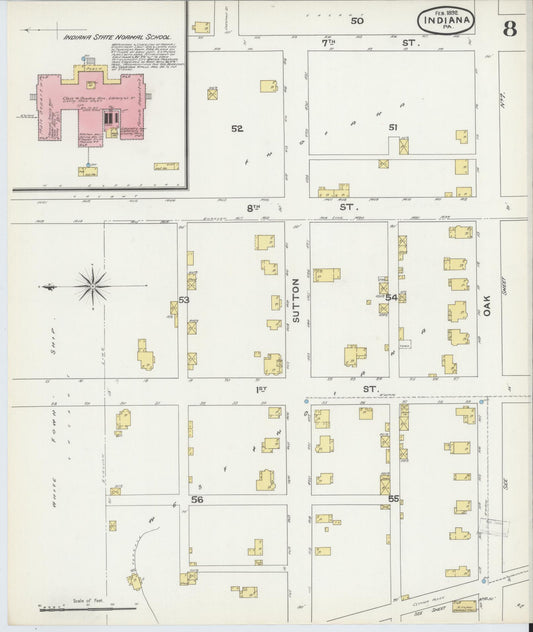 Sanborn Fire Insurance Map from Indiana, Indiana County, Pennsylvania (1892), Sheet #0008 - Historic Sanborn Fire Insurance Map Print, vintage old map wall art, antique decor, genealogy gift, Pennsylvania Pennsylvania map