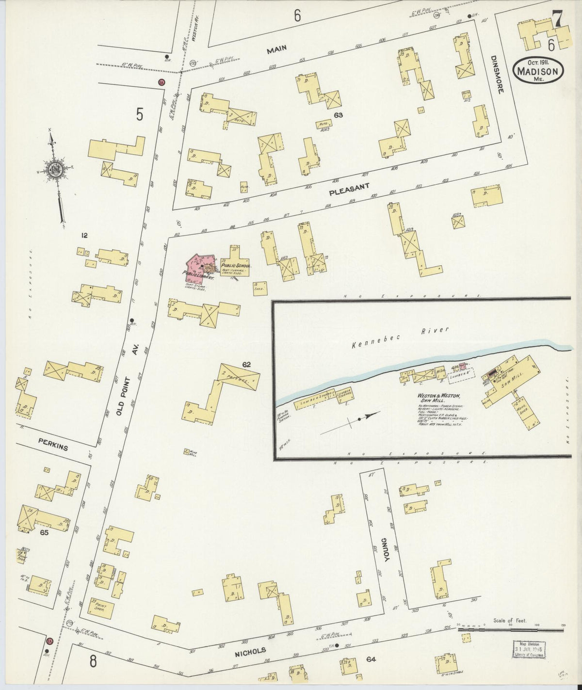 Sanborn Fire Insurance Map from Madison, Somerset County, Maine (1911), Sheet #0007 - Complete Map Set gallery image, historic Sanborn map, vintage wall art, Maine Maine
