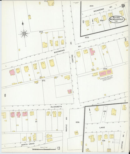 Sanborn Fire Insurance Map from Nicholasville, Jessamine County, Kentucky (1909), Sheet #0009 - Complete Map Set gallery image, historic Sanborn map, vintage wall art, Kentucky Kentucky