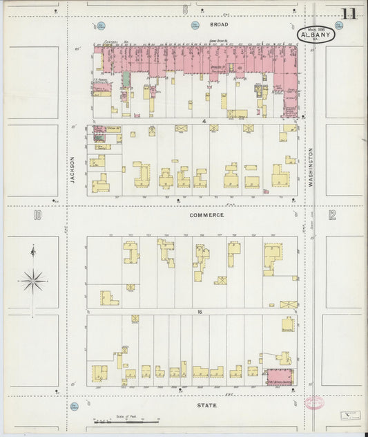 Sanborn Fire Insurance Map from Albany, Dougherty County, Georgia (1895), Sheet #0011 - Historic Sanborn Fire Insurance Map Print, vintage old map wall art, antique decor, genealogy gift, Georgia Georgia map