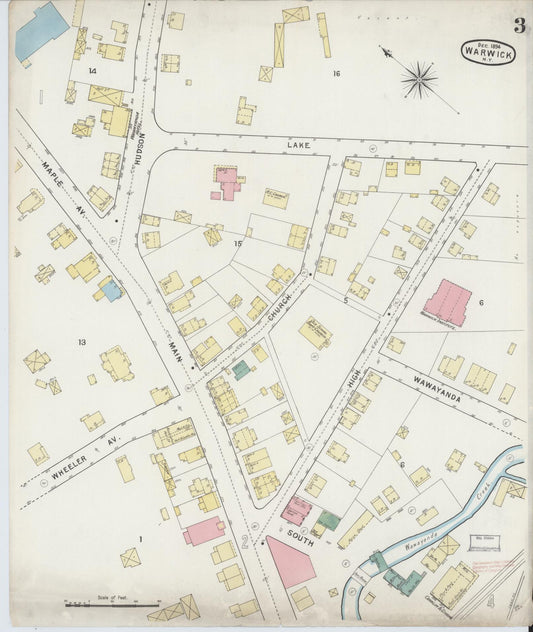 Sanborn Fire Insurance Map from Warwick, Orange County, New York (1894), Sheet #0003 - Historic Sanborn Fire Insurance Map Print, vintage old map wall art, antique decor, genealogy gift, New York New York map