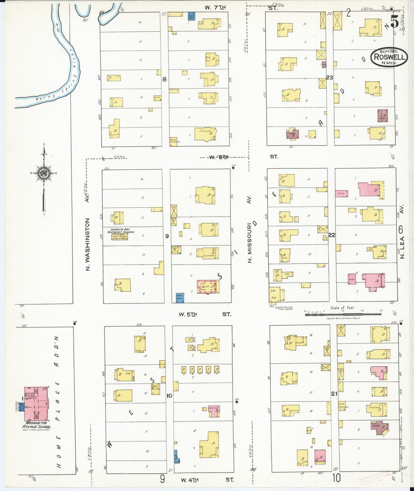 Sanborn Fire Insurance Map from Roswell, Chaves County, New Mexico (1921), Sheet #0005 - Complete Map Set gallery image, historic Sanborn map, vintage wall art, New Mexico New Mexico