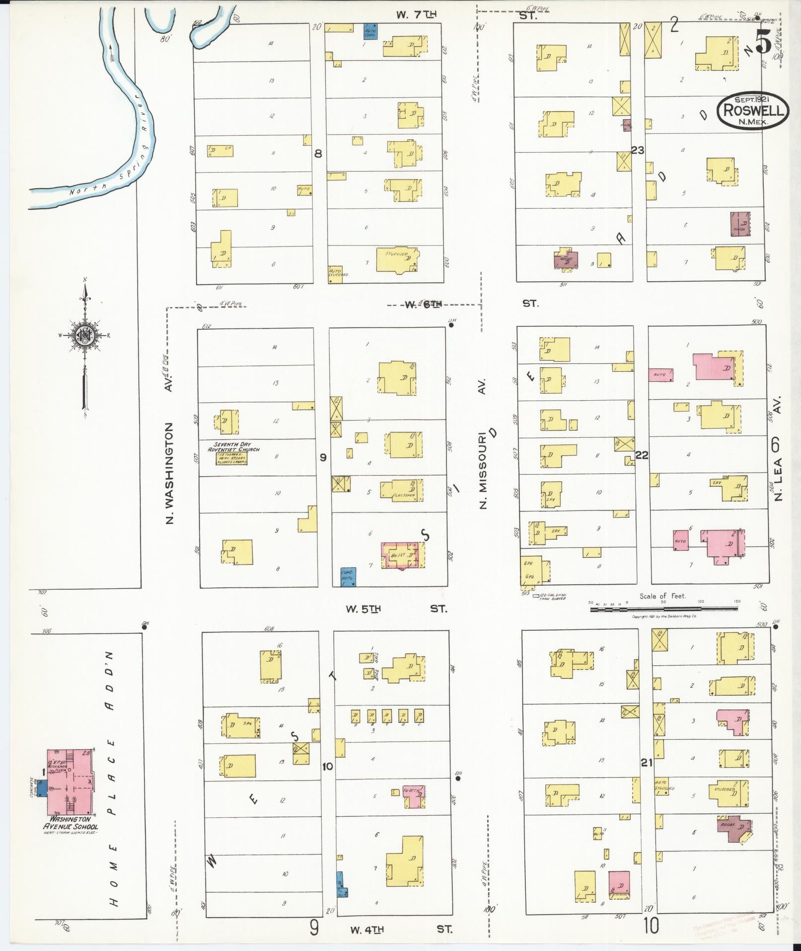 Sanborn Fire Insurance Map from Roswell, Chaves County, New Mexico (1921), Sheet #0005 - Complete Map Set gallery image, historic Sanborn map, vintage wall art, New Mexico New Mexico