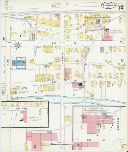 Sanborn Fire Insurance Map from Bloomsburg, Columbia County, Pennsylvania (1907), Sheet #0012 - Historic Sanborn Fire Insurance Map Print, vintage old map wall art, antique decor, genealogy gift, Pennsylvania Pennsylvania map