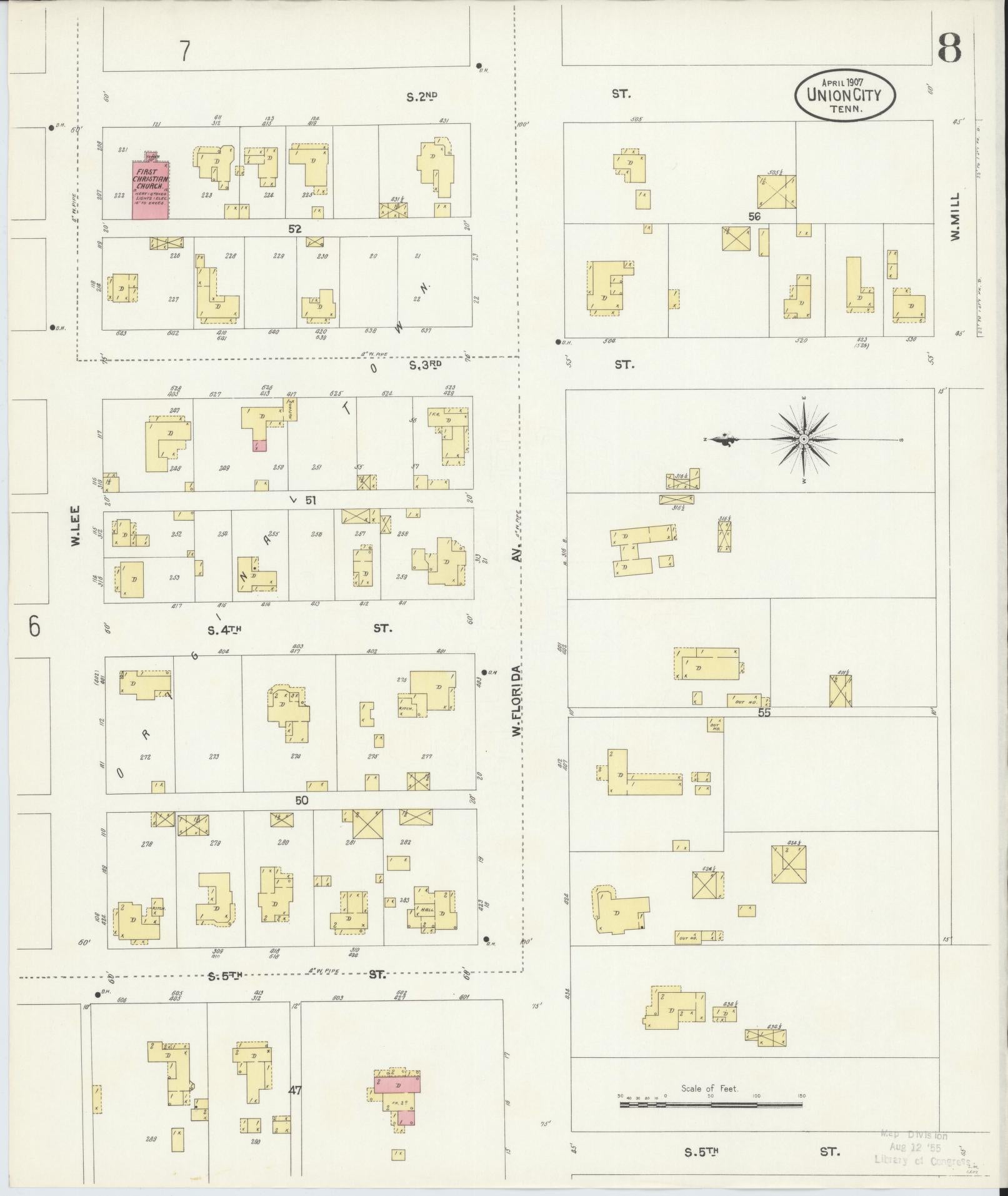 Sanborn Fire Insurance Map from Union City, Obion County, Tennessee (1907), Sheet #0008 - Complete Map Set gallery image, historic Sanborn map, vintage wall art, Tennessee Tennessee