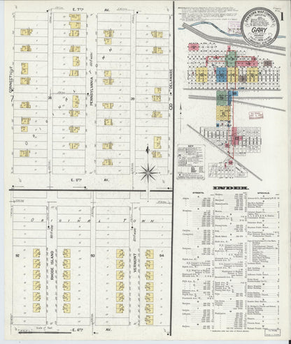 Sanborn Fire Insurance Map from Gary, Lake County, Indiana (1908), Sheet #0001 - Historic Sanborn Fire Insurance Map Print, vintage old map wall art, antique decor, genealogy gift, Indiana Indiana map