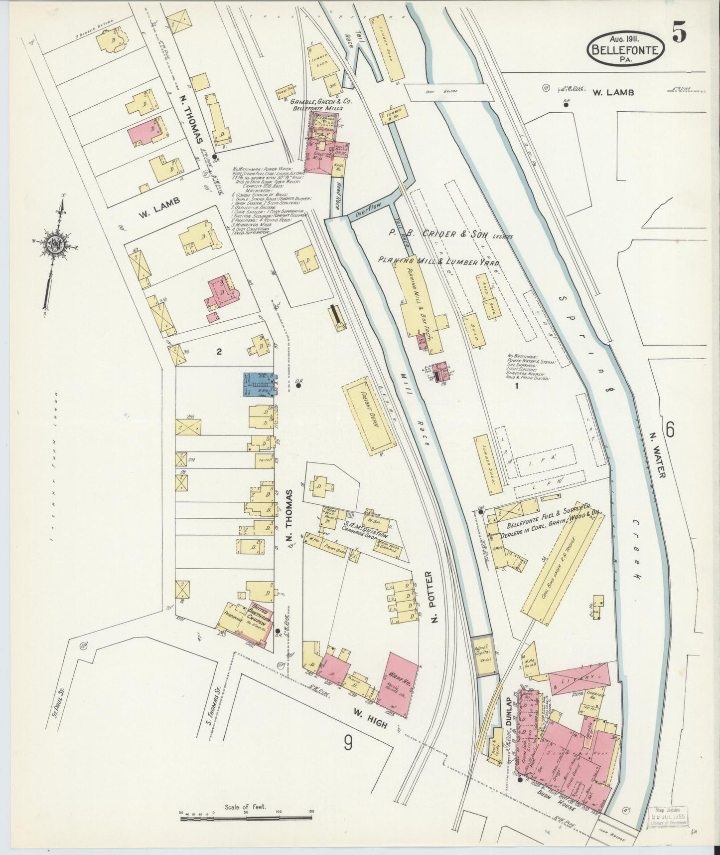 Sanborn Fire Insurance Map from Bellefonte, Centre County, Pennsylvania (1911), Sheet #0005 - Historic Sanborn Fire Insurance Map Print, vintage old map wall art, antique decor, genealogy gift, Pennsylvania Pennsylvania map