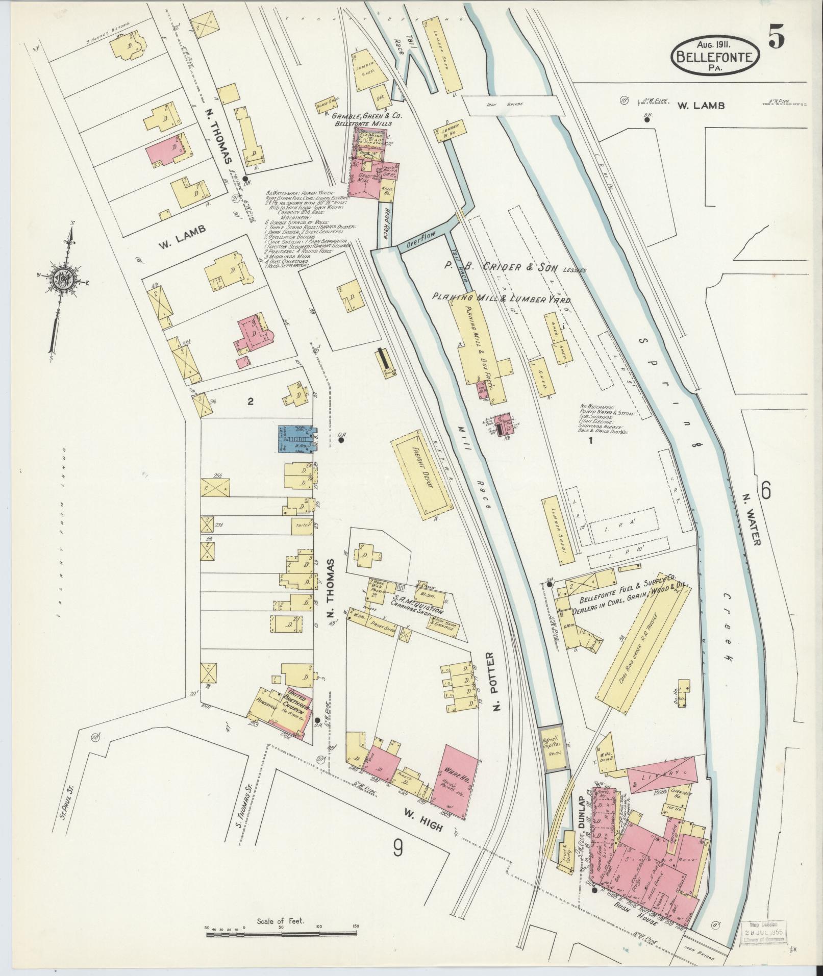 Sanborn Fire Insurance Map from Bellefonte, Centre County, Pennsylvania (1911), Sheet #0005 - Historic Sanborn Fire Insurance Map Print, vintage old map wall art, antique decor, genealogy gift, Pennsylvania Pennsylvania map