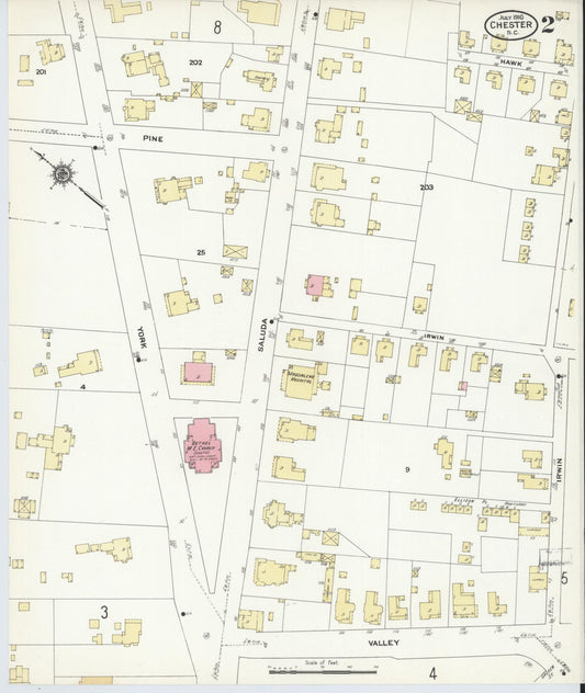 Sanborn Fire Insurance Map from Chester, Chester County, South Carolina (1910), Sheet #0002 - Historic Sanborn Fire Insurance Map Print, vintage old map wall art, antique decor, genealogy gift, South Carolina South Carolina map