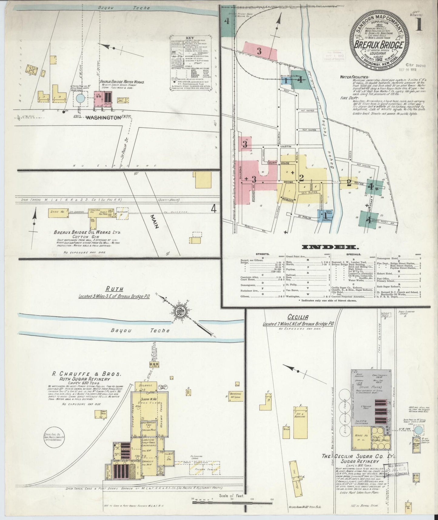 Sanborn Fire Insurance Map from Breaux Bridge, Saint Martin Parish, Louisiana (1912), Sheet #0001 - Complete Map Set gallery image, historic Sanborn map, vintage wall art, Louisiana Louisiana