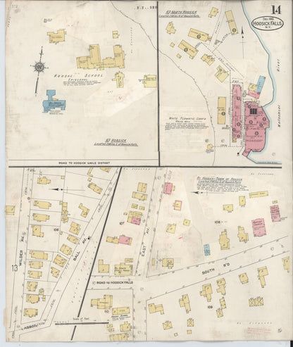 Sanborn Fire Insurance Map from Hoosick Falls, Rensselaer County, New York (1945), Sheet #0014 - Historic Sanborn Fire Insurance Map Print, vintage old map wall art, antique decor, genealogy gift, New York New York map