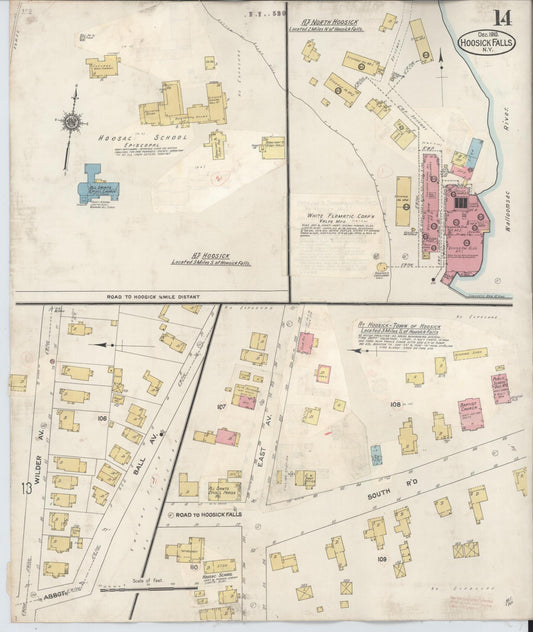 Sanborn Fire Insurance Map from Hoosick Falls, Rensselaer County, New York (1945), Sheet #0014 - Historic Sanborn Fire Insurance Map Print, vintage old map wall art, antique decor, genealogy gift, New York New York map