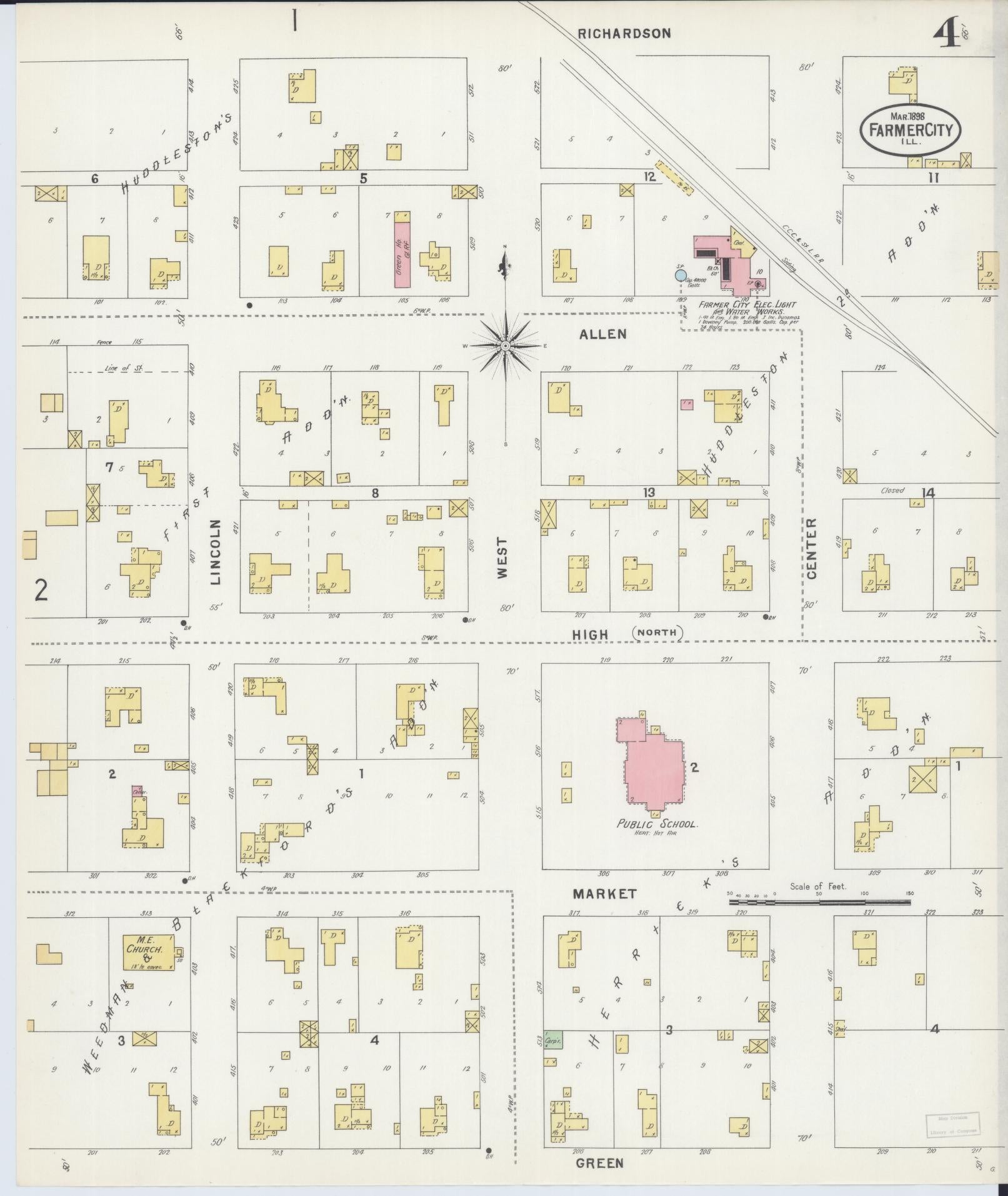 Sanborn Fire Insurance Map from Farmer City, De Witt County, Illinois (1898), Sheet #0004 - Complete Map Set gallery image, historic Sanborn map, vintage wall art, Illinois Illinois