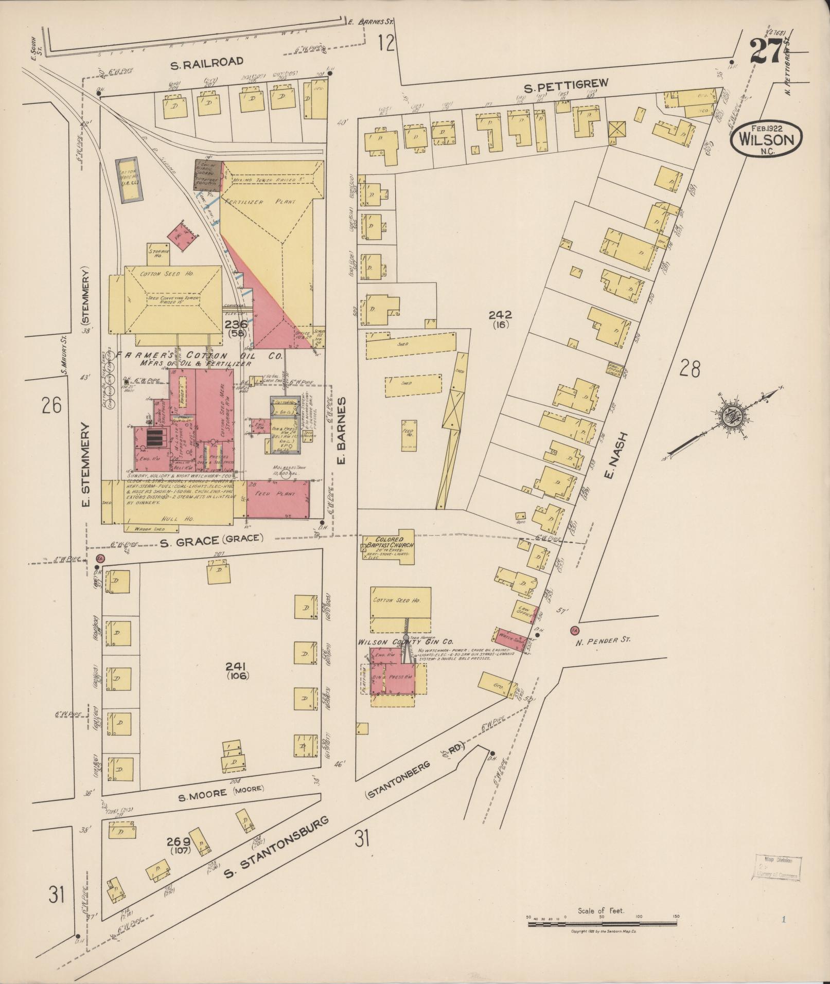 Sanborn Fire Insurance Map from Wilson, Wilson County, North Carolina (1922), Sheet #0027 - Complete Map Set gallery image, historic Sanborn map, vintage wall art, North Carolina North Carolina