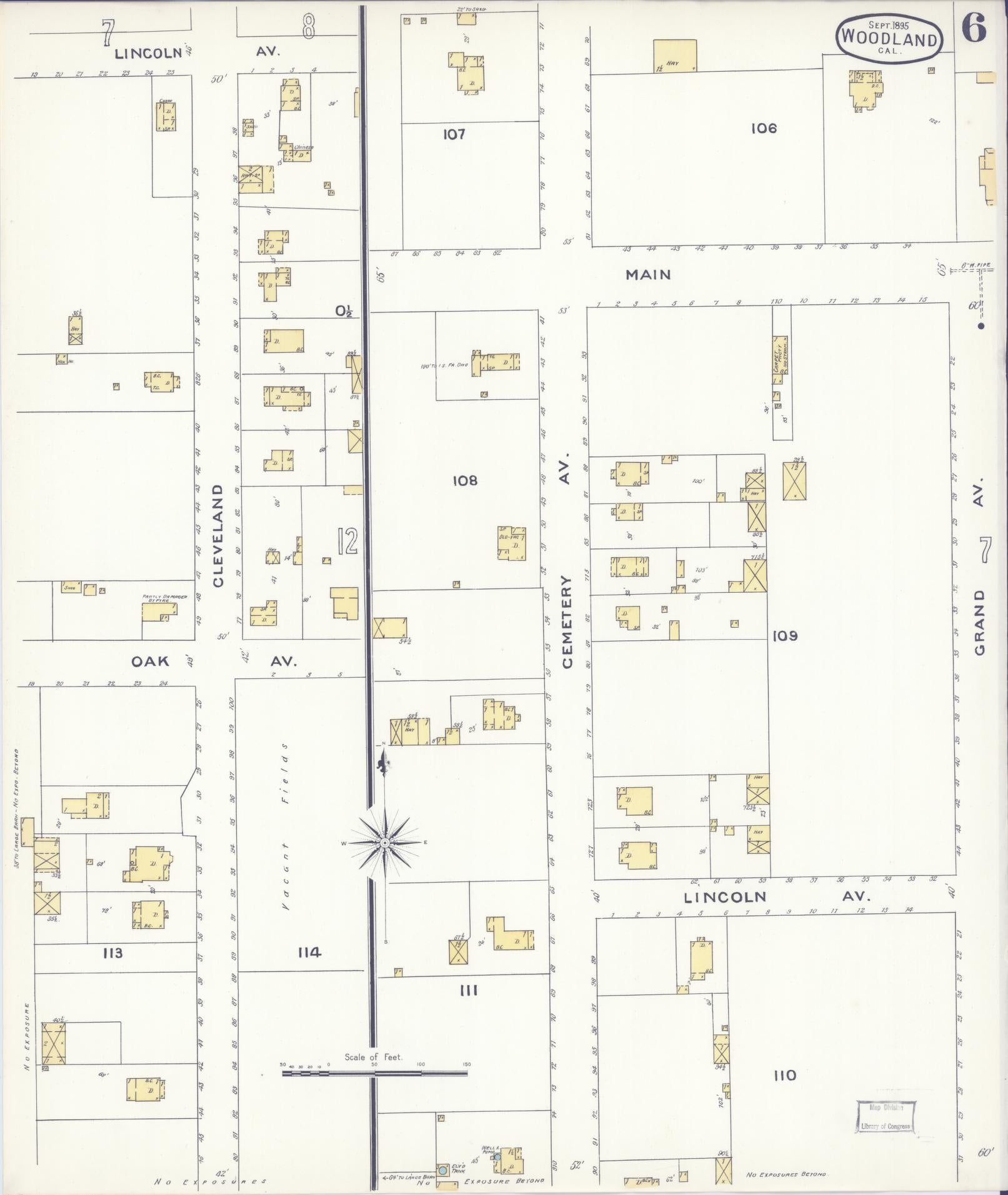 Sanborn Fire Insurance Map from Woodland, Yolo County, California (1895), Sheet #0006 - Complete Map Set gallery image, historic Sanborn map, vintage wall art, California California