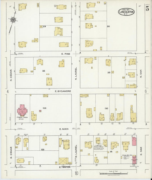 Sanborn Fire Insurance Map from Lincolnton, Lincoln County, North Carolina (1921), Sheet #0005 - Historic Sanborn Fire Insurance Map Print, vintage old map wall art, antique decor, genealogy gift, North Carolina North Carolina map