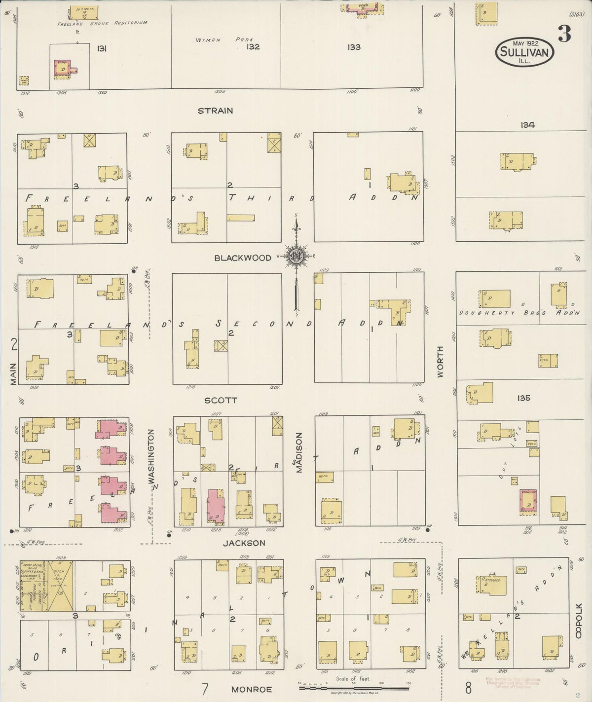 Sanborn Fire Insurance Map from Sullivan, Moultrie County, Illinois (1922), Sheet #0003 - Historic Sanborn Fire Insurance Map Print, vintage old map wall art, antique decor, genealogy gift, Illinois Illinois map