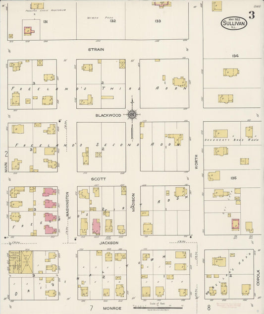 Sanborn Fire Insurance Map from Sullivan, Moultrie County, Illinois (1922), Sheet #0003 - Historic Sanborn Fire Insurance Map Print, vintage old map wall art, antique decor, genealogy gift, Illinois Illinois map