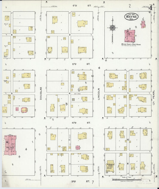 Sanborn Fire Insurance Map from Wayne, Wayne County, Nebraska (1921), Sheet #0004 - Historic Sanborn Fire Insurance Map Print, vintage old map wall art, antique decor, genealogy gift, Nebraska Nebraska map