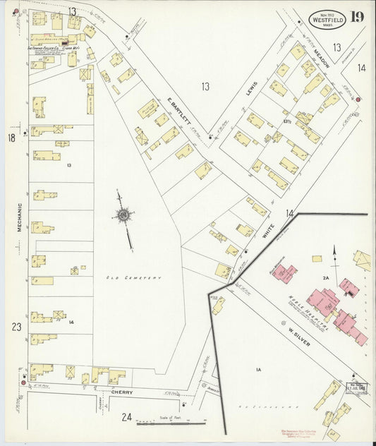 Sanborn Fire Insurance Map from Westfield, Hampden County, Massachusetts (1910), Sheet #0019 - Historic Sanborn Fire Insurance Map Print, vintage old map wall art, antique decor, genealogy gift, Massachusetts Massachusetts map